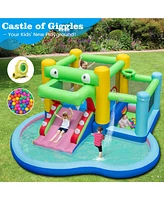 Costway 5-in-1 Inflatable Bounce House with Slide Splash Pool Ball Pit & Basket Hoop