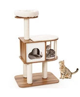 Costway 46" Modern Wooden Cat Tree with Platform & Washable Cushions for Kittens Cats