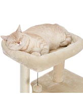 Slickblue Modern Small Cat Tree Tower – Features Double Condos, Spacious Perch, Sisal Scratching Posts, Climbing Ladder, and Replaceable Dangli