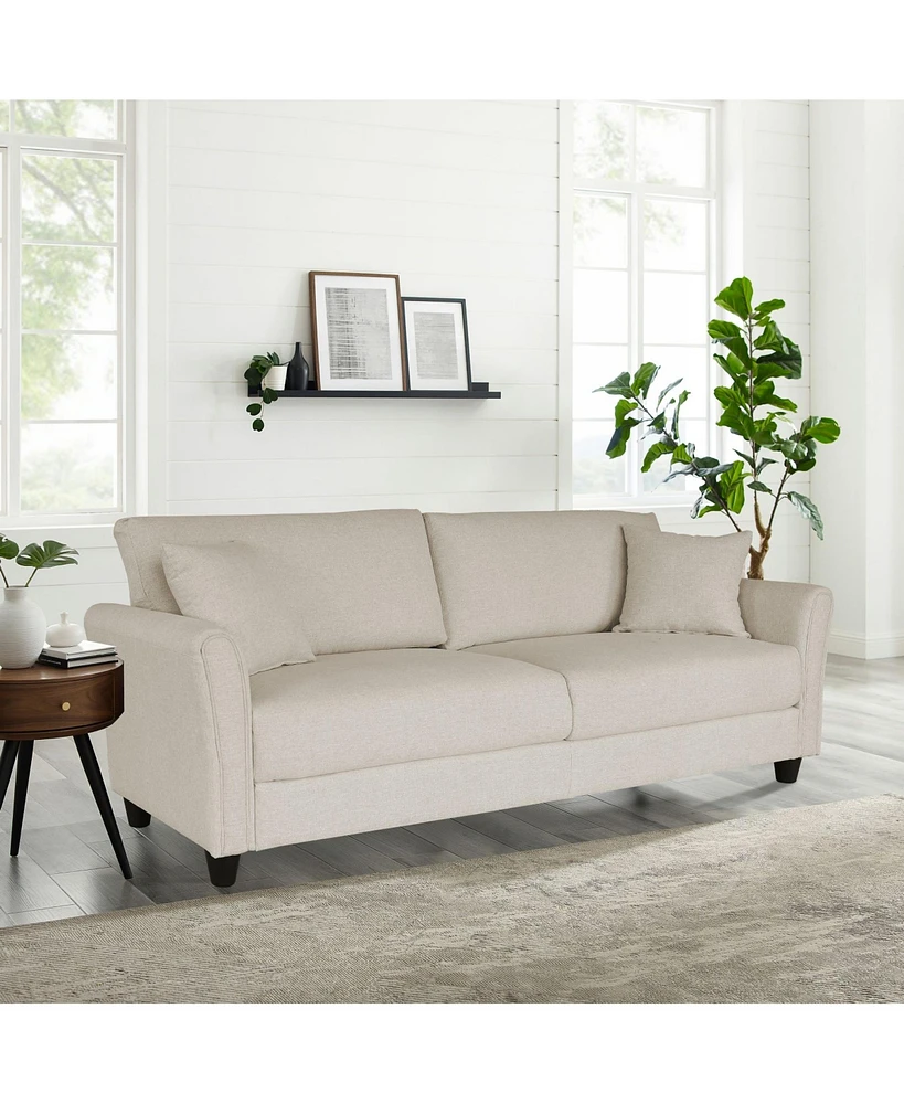 Slickblue Off-White Linen Three-Person Indoor Sofa for Elegant Living Room Seating