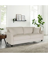 Slickblue Off-White Linen Three-Person Indoor Sofa for Elegant Living Room Seating