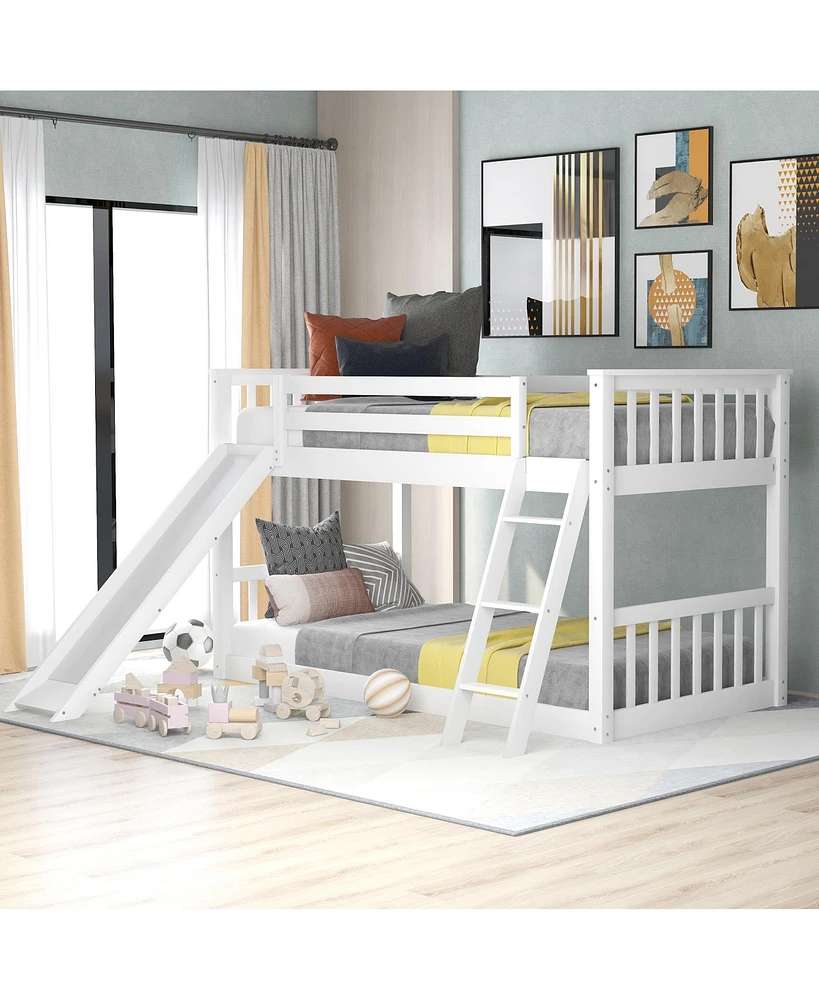 Slickblue Twin over Twin Bunk Bed with Convertible Slide and Ladder, White