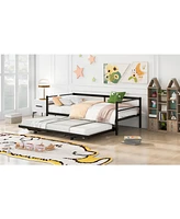 Slickblue Twin Size Metal Daybed with Adjustable Pop-Up Trundle for Versatile Guest Sleeping Solutions