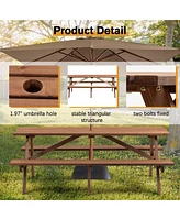 8 Person Brown Wooden Picnic Table, Outdoor Camping Dining Table with 2 Seats, Garden, Diy with 2 Built-in Benches, 2220lb Capacity
