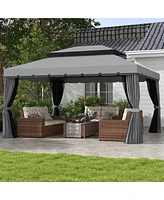 10' x 13' Patio Gazebo, Outdoor Gazebo Canopy Shelter with Netting and Curtains, Aluminum Frame for Garden, Lawn, Backyard and Deck, Gray