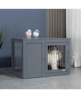 Streamdale Furniture Dog Crate Furniture Wire Indoor Pet Kennel Cage, End Table with Double Doors, Locks for Small and Medium Dog House, Grey