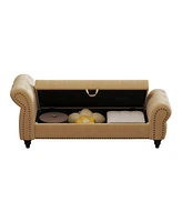 Simplie Fun 64.5" Bed Bench for Bed Room Nails Tufted Chaise of Lounge with Storage Velvet Upholstery Khaki