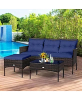 Costway 3PCS Patio Rattan Furniture Set 3-Seat Sofa Cushioned Table Garden
