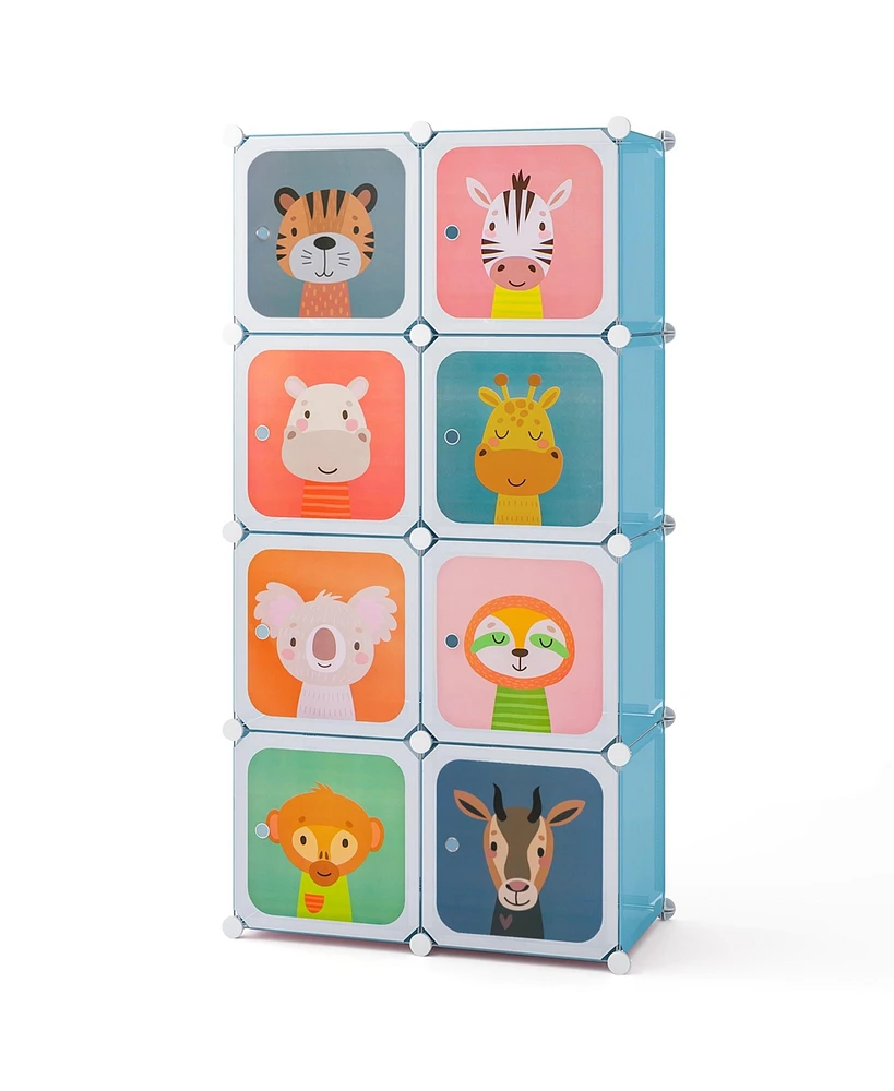 Costway 8-Cube Kids Wardrobe Baby Dresser Bedroom Armoire Clothes Hanging Closet with Doors