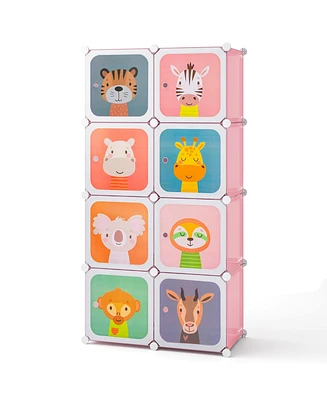 Costway 8-Cube Kids Wardrobe Baby Dresser Bedroom Armoire Clothes Hanging Closet with Doors