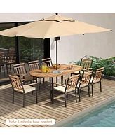 Costway 9 Pieces Outdoor Dining Set with Acacia Wood Top & Umbrella Hole Metal Frame