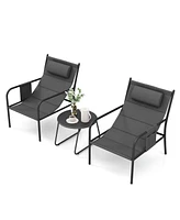 Costway 3 Pcs Outdoor Bistro Set Breathable Seat Fabric & Cozy Headrest Metal for Yard