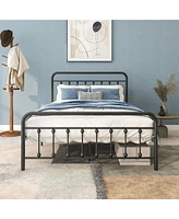 Slickblue Black Metal Platform Bed Frame with Headboard, Strong Slat Support, Easy Assembly - No Box Spring