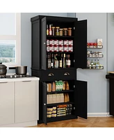 Streamdale Furniture 71" Kitchen Pantry Storage Cabinet, with 4 Doors, Drawer, 2 Adjustable Shelves, Freestanding Cupboard for Dining Room Living Room