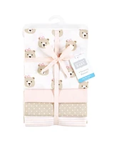 Hudson Baby Infant Girl Cotton Poly Flannel Receiving Blankets, Pink Taupe Bear, One Size