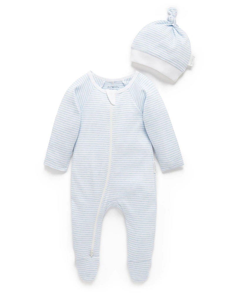 Purebaby Baby Boys Zip Coverall & Hat Set