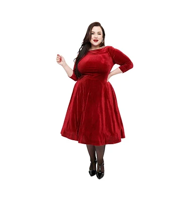 Unique Vintage Plus Three Quarter Sleeve Belted Devon Swing Dress