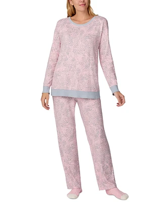 Ellen Tracy Women's Printed Long-Sleeve Pajama Set + Fuzzy Socks