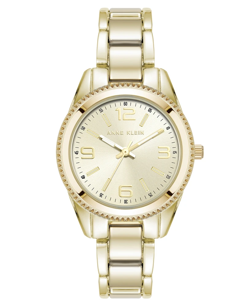 Anne Klein Women's Quartz Bold Coin Edge Bezel Gold-Tone Alloy Metal Watch, 32mm