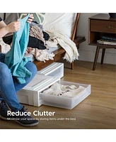 Iris Usa 2Pack 27.5qt Plastic Under Bed Storage Containers with Sliding Organizer Drawers, White