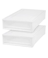 Iris Usa 2Pack 27.5qt Plastic Under Bed Storage Containers with Sliding Organizer Drawers, White