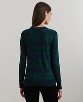 Lauren Ralph Petite Plaid Beaded Crest Sweater