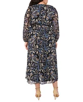 Msk Plus Printed Chiffon Faux-Wrap Maxi Dress