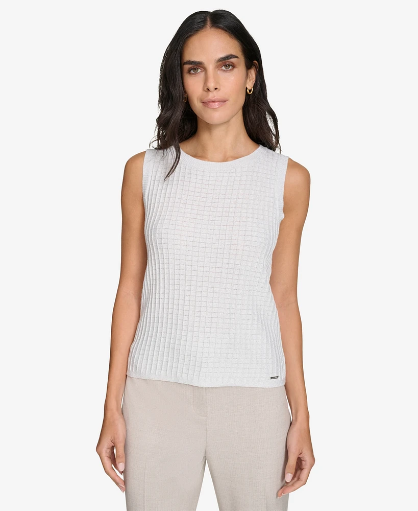 Calvin Klein Women's Crewneck Metallic Sleeveless Blouse