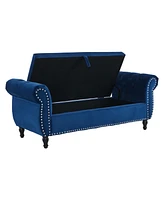 Velvet Multifunctional Storage Rectangular ottoman bench with 1 Pillow, Navy Blue