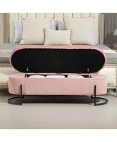 Storage Ottoman, Bedroom End Bench, Upholstered Fabric Storage Ottoman with Safety Hinge, Entryway Padded Footstool, Ottoman Bench for Living Room & B