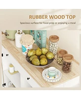Kitchen Island with Storage, Farmhouse Rolling Kitchen Island Cart on Wheels with Drawer, 2 Cabinets, Rubberwood Top, Spice Rack, Towel Racks and 2 Ho