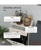Kitchen Tilt Out Trash Bin Cabinet Free Standing Recycling Cabinet Trash Can Holder With Drawer, Light Gray