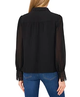 CeCe Women's Lace-Trim Pintuck-Front Long-Sleeve Blouse