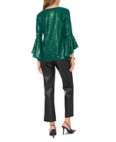 Vince Camuto Women's Sequined V-Neck Bell-Sleeve Top