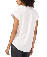 Vince Camuto Women's Mixed-Media Split-Neck Short-Sleeve Top