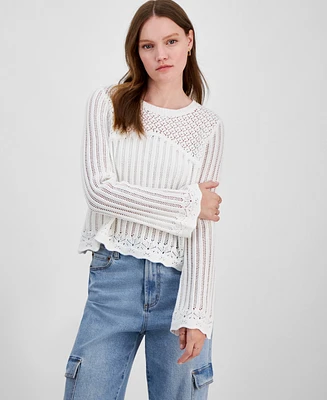 Hooked Up by Iot Juniors' Long-Sleeve Pointelle Sweater