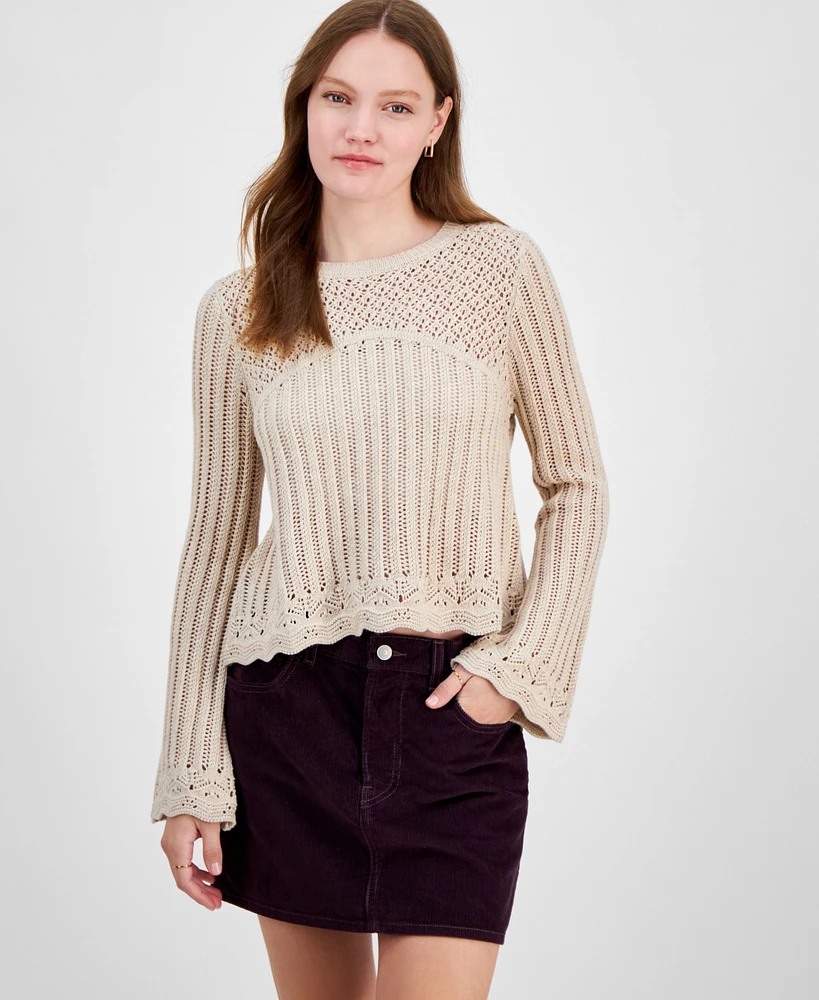 Hooked Up by Iot Juniors' Long-Sleeve Pointelle Sweater