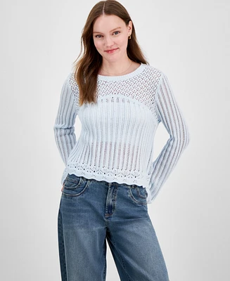 Hooked Up by Iot Juniors' Long-Sleeve Pointelle Sweater