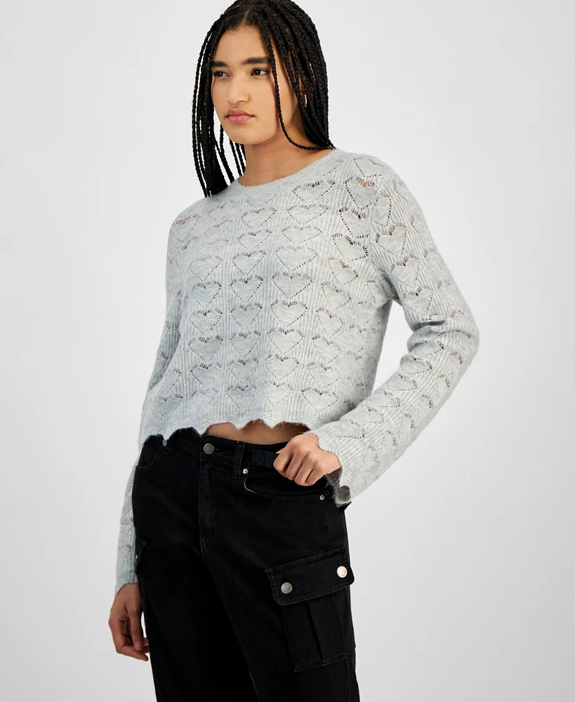 Hooked Up by Iot Juniors' Open-Heart-Stitch Pullover Sweater