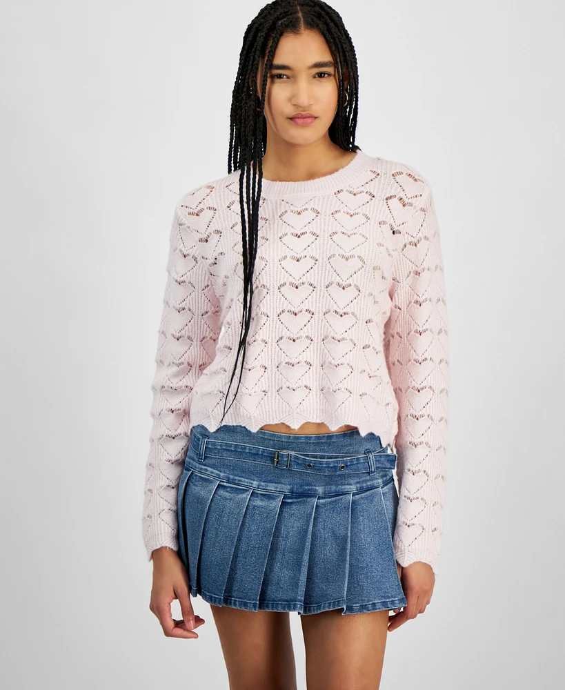 Hooked Up by Iot Juniors' Open-Heart-Stitch Pullover Sweater