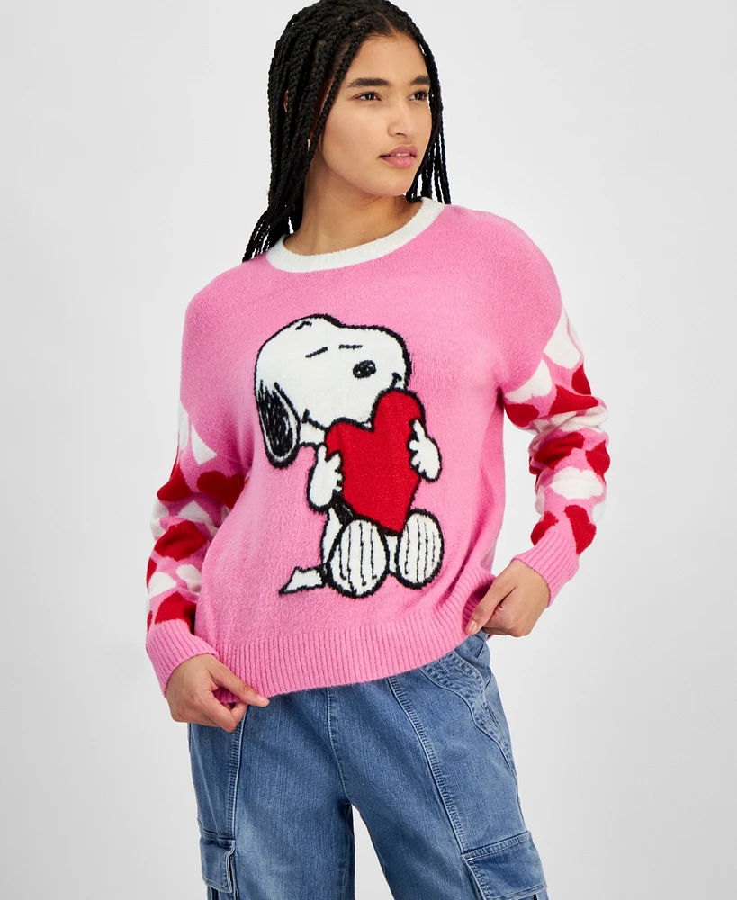 Hooked Up by Iot Juniors' Snoopy Love Long-Sleeve Pullover Sweater