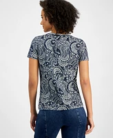 Nautica Jeans Women's Floral-Print V-Neck Short-Sleeve Top