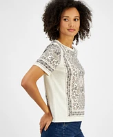 Nautica Jeans Women's Paisley Crewneck Short-Sleeve Top