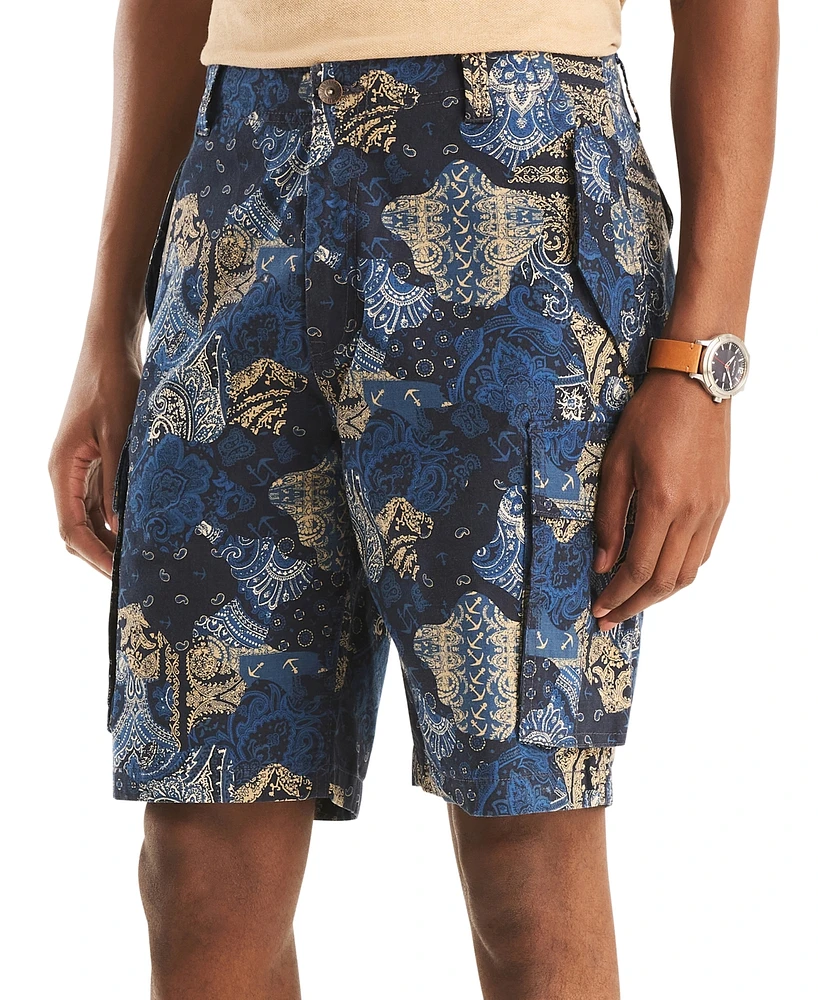 Nautica Men's Classic-Fit Stretch Paisley Patchwork-Print 9-1/2" Cargo Shorts