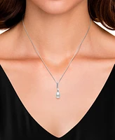 Belle de Mer 2-Pc. Set Cultured Freshwater Pearl (7-8mm) & Lab Created White Sapphire (1/3 ct. t.w.) Pendant Necklace & Matching Drop Earrings in Ster