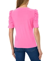 CeCe Women's Shirred-Sleeve Embellished-Button Top