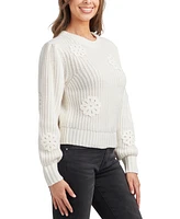 Bcx Juniors' Embroidered Open-Knit Crewneck Sweater