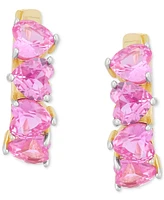 3-Pc. Set Lab Created Pink Sapphire (6 ct. t.w.) & Lab Created White Sapphire (1/2 ct. t.w.) Heart Stud & Small Hoop Earrings 14k Gold-Plated Sterling
