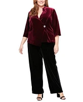 Alex Evenings Plus Size Velvet Beaded Button 3 4 Sleeve Top Straight Leg Pants