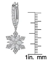 Macy's Lab Grown White Sapphire (3/4 ct. t.w.) Snowflake Dangle Huggie Hoop Earrings in Sterling Silver